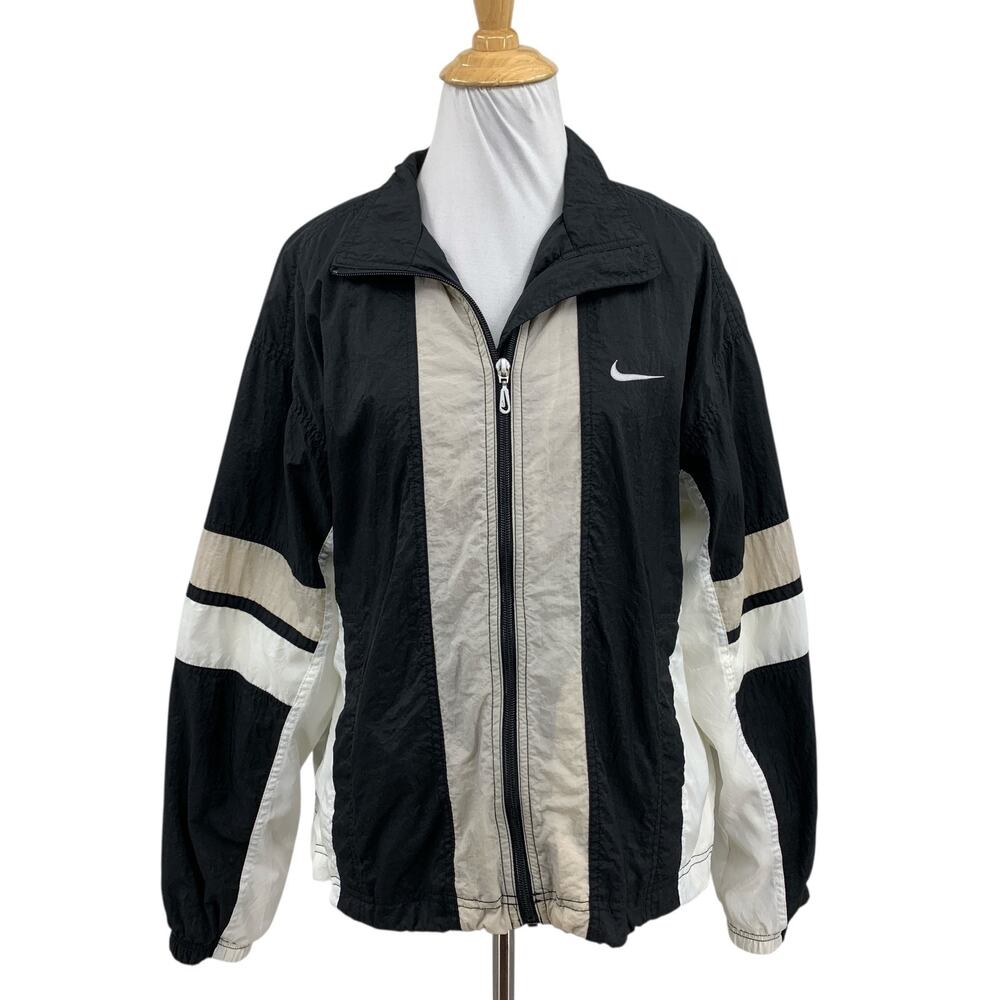 Vintage Nike Jacket Womens L Large White Black Colorblock Windbreaker Full Zip